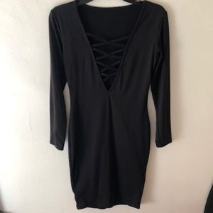 Midi black spandex dress